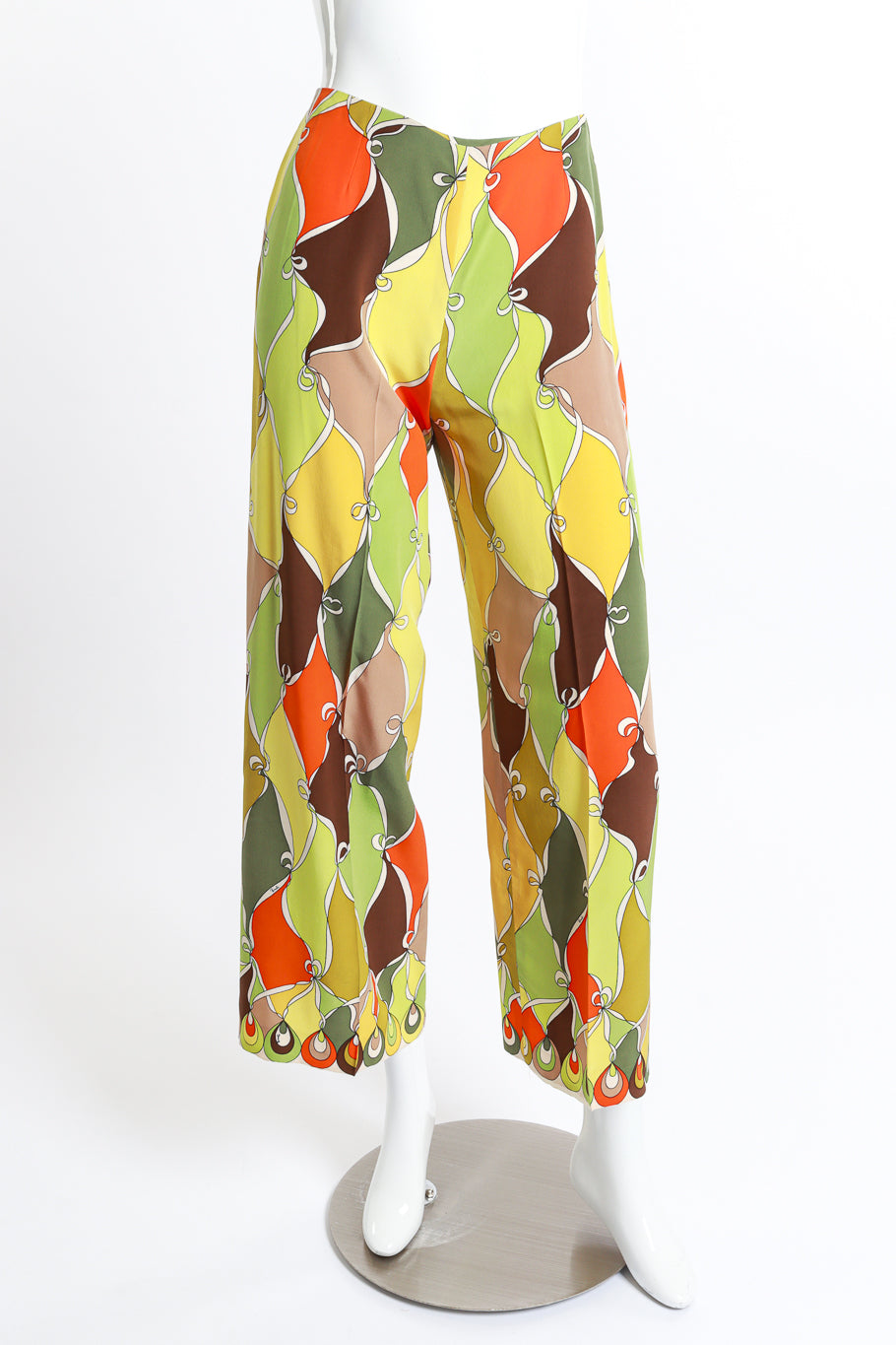 Vintage Emilio Pucci ruffle tunic high waisted trouser set front view of trousers as seen on mannequin @RECESS LA