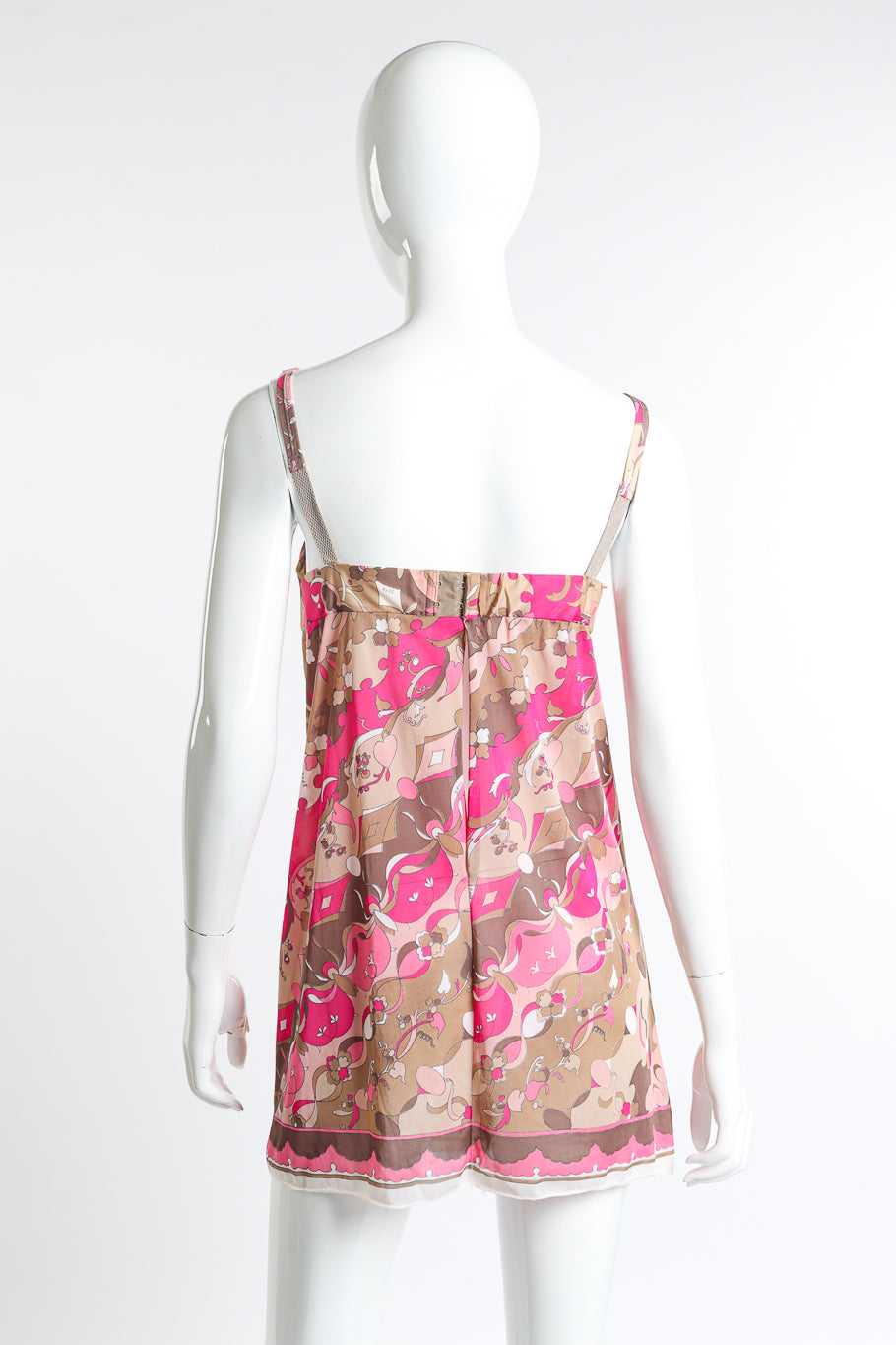 Vintage Emilio Pucci for Formfit Rogers taupe tan and pink mesh chemise back view as worn on mannequin @Recess LA