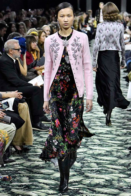 Floral Velvet Keyhole Dress by Paco Rabanne on model on 2019 runway