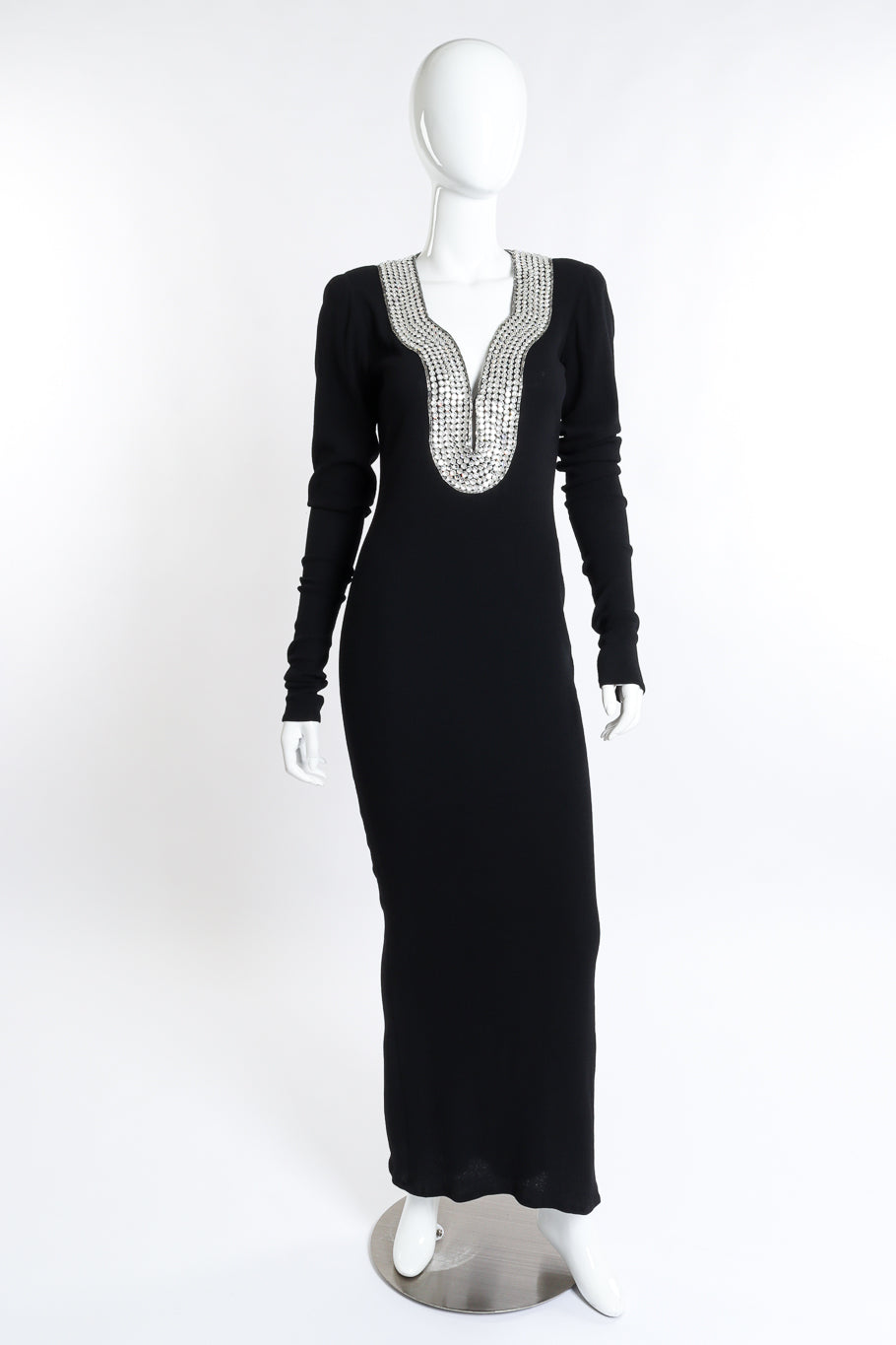 Vintage Pamela Dennis Crystal Plunge Dress front on mannequin @recess la