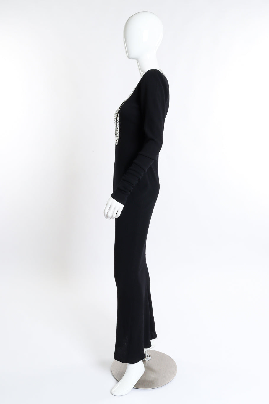 Vintage Pamela Dennis Crystal Plunge Dress side on mannequin @recess la