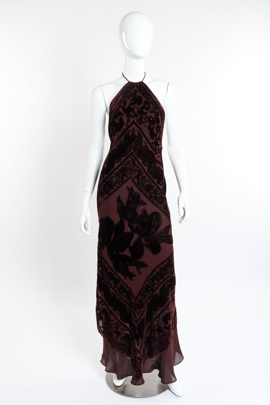 Silk Velvet Bias Halter Dress by Pamela Dennis on mannequin @recessla