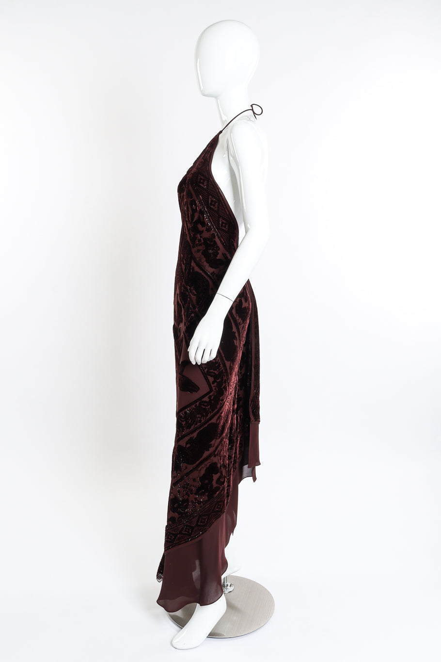 Silk Velvet Bias Halter Dress by Pamela Dennis on mannequin side @recessla