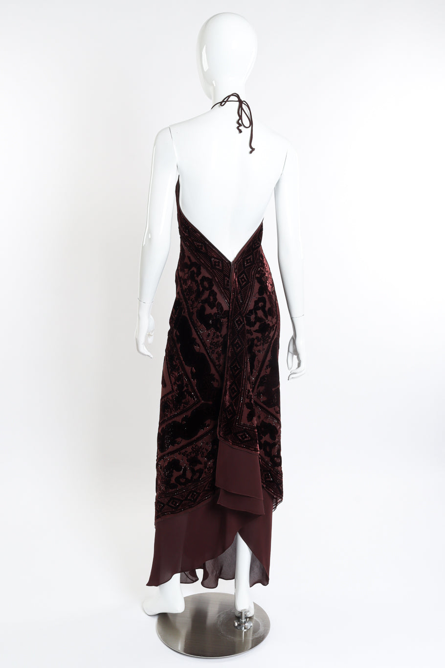 Silk Velvet Bias Halter Dress by Pamela Dennis on mannequin back @recessla