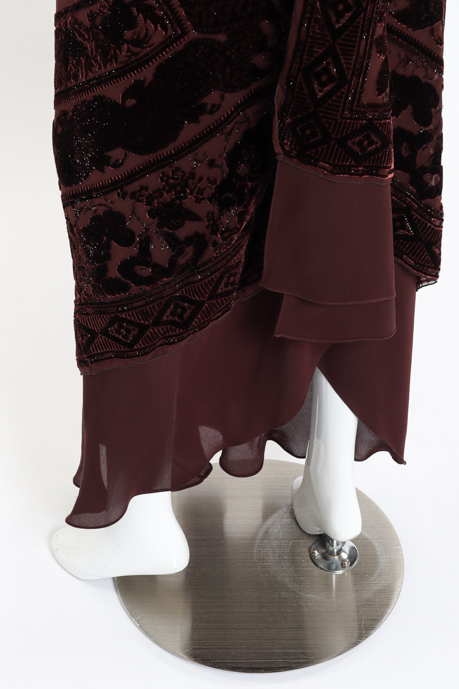 Silk Velvet Bias Halter Dress by Pamela Dennis on mannequin back hem close @recessla