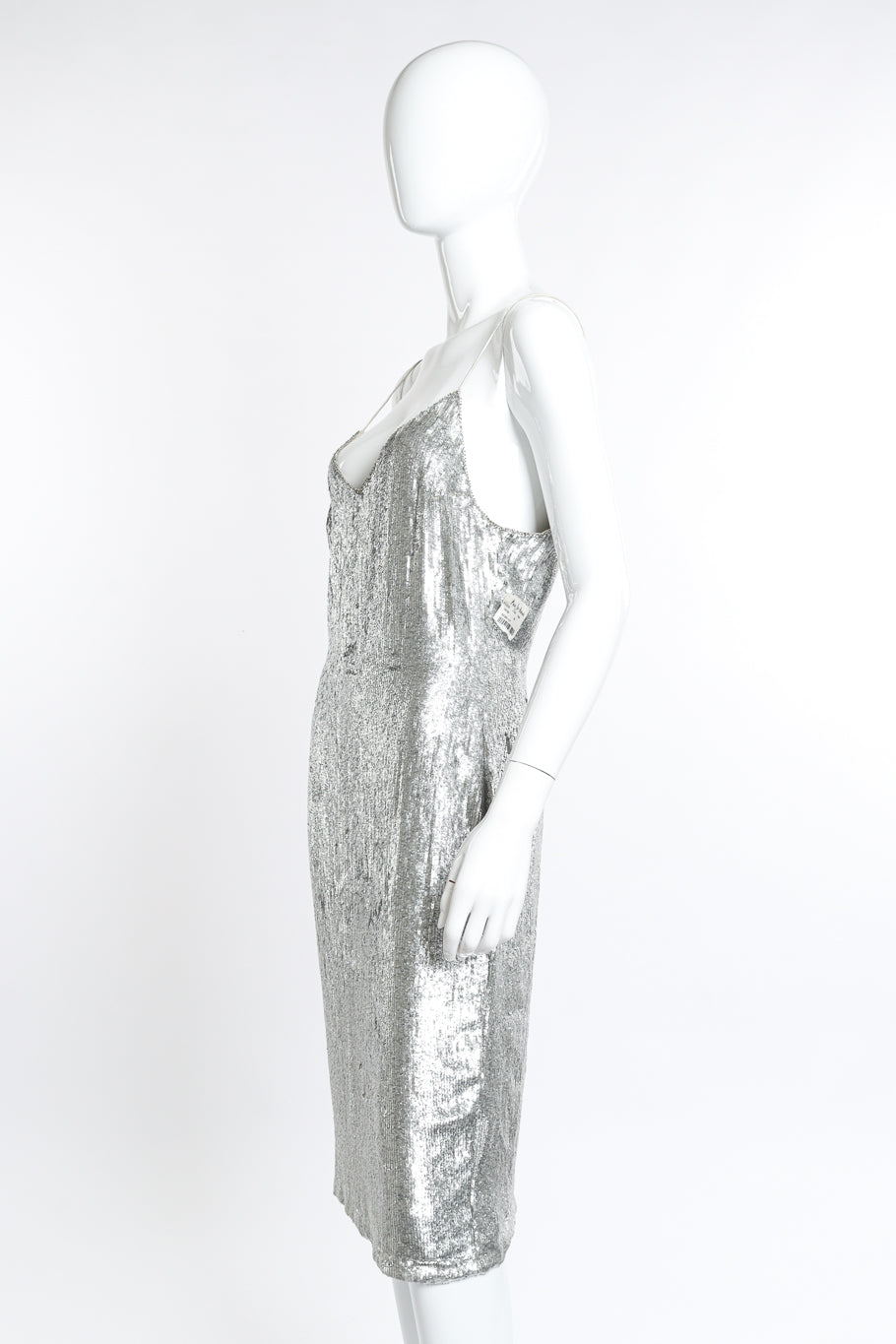 Vintage Pamela Dennis Strappy Metallic Sequin Dress side on mannequin @recess la