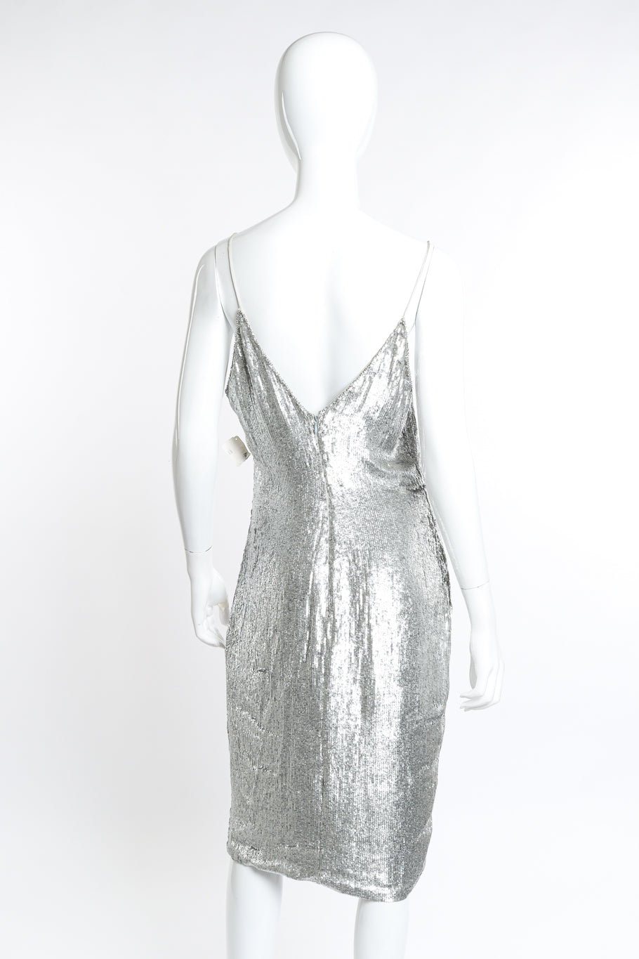 Vintage Pamela Dennis Strappy Metallic Sequin Dress back on mannequin @recess la