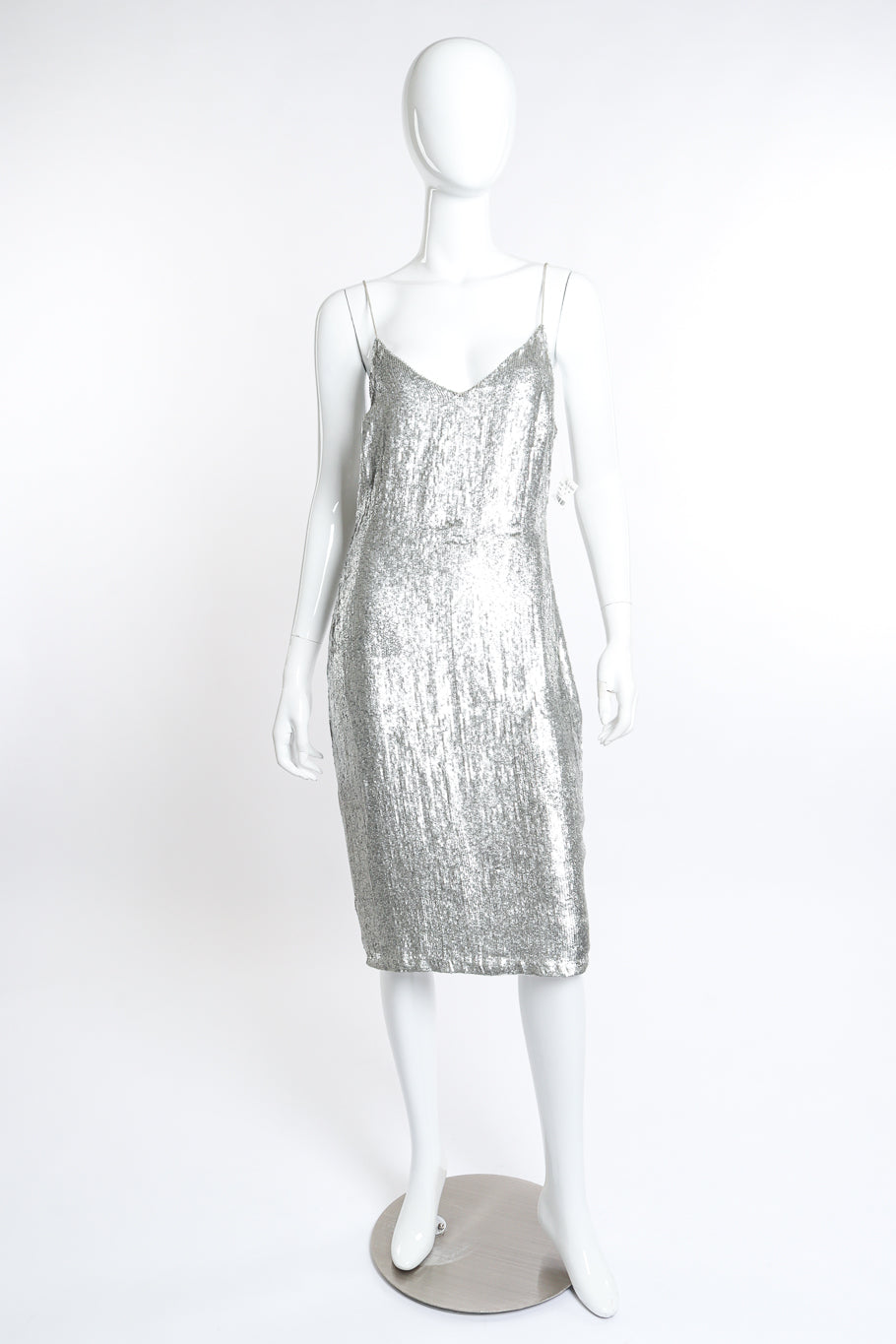 Vintage Pamela Dennis Strappy Metallic Sequin Dress front on mannequin @recess la