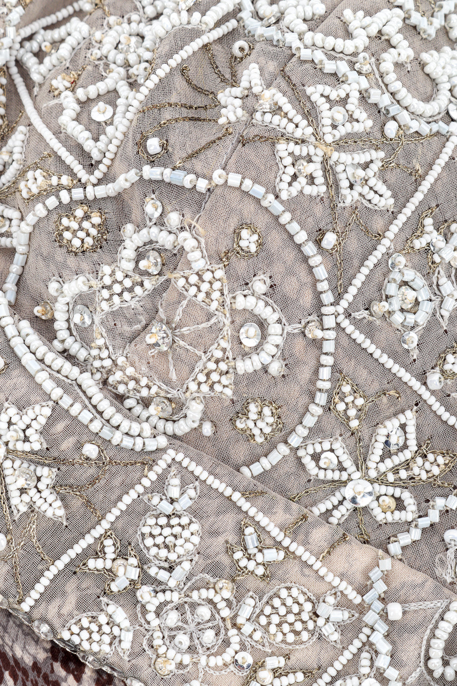 Vintage Pamela Dennis Beaded Bias Snake Print Dress beadwork closeup @recess la