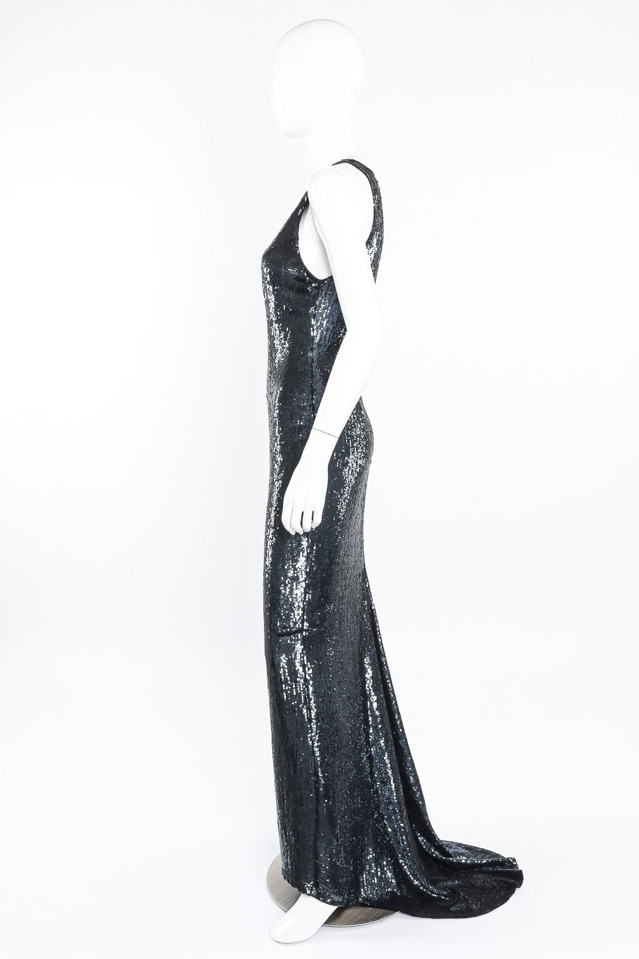 Sequin gown by Pamela Dennis on mannequin side @recessla