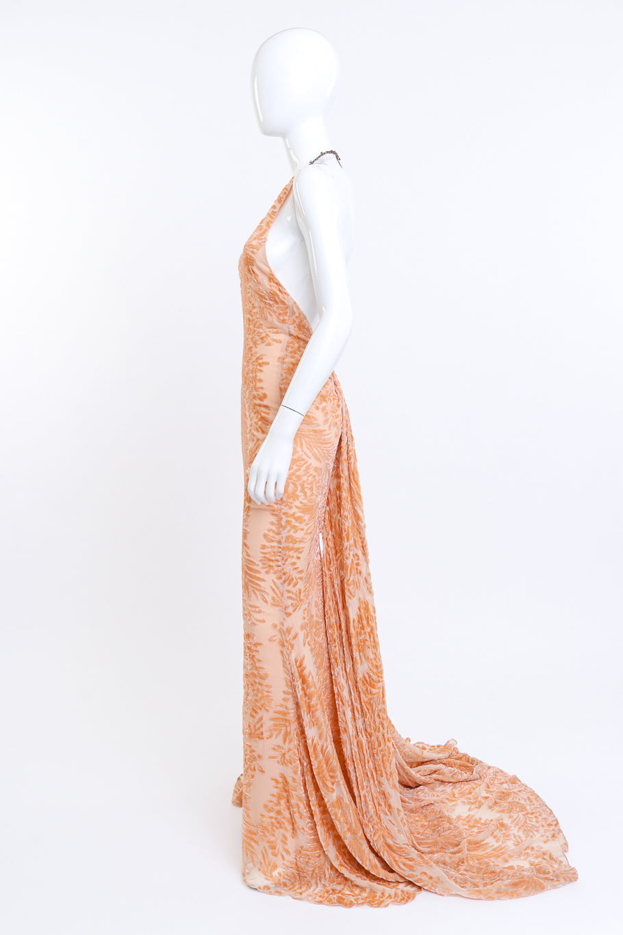 Pamela Dennis Botanical Burnout Chain Halter Gown on mannequin @RECESS LA