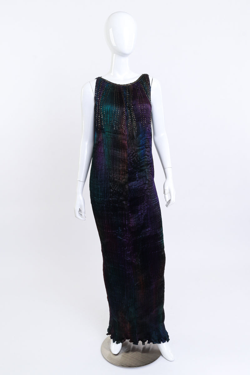 Vintage Charles & Patricia Lester Long Pleated Silk Dress front on mannequin @recess la