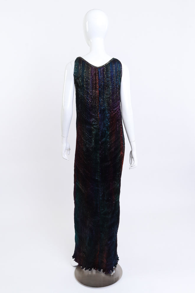 Vintage Charles & Patricia Lester Long Pleated Silk Dress back on mannequin @recess la