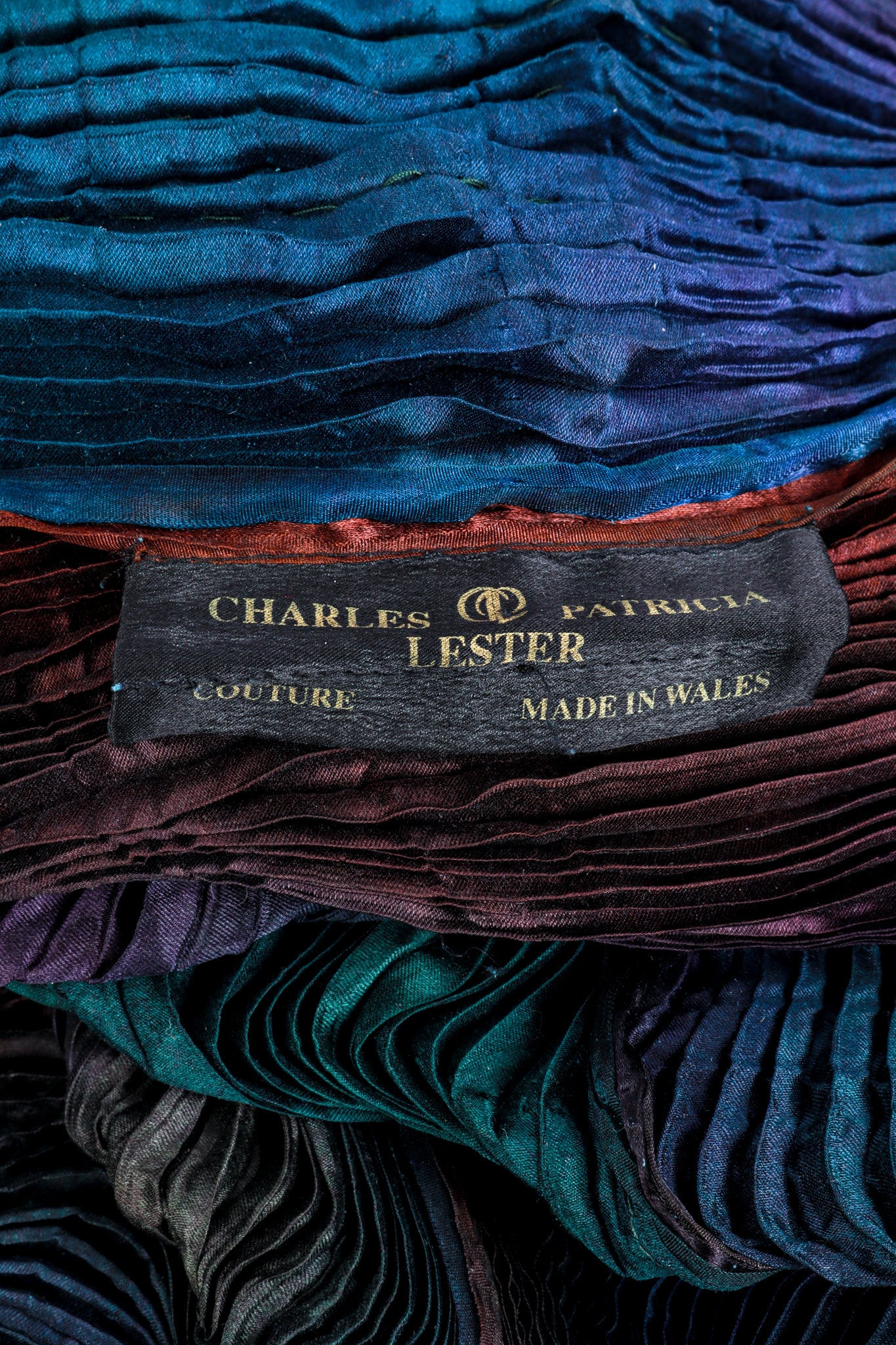 Vintage Charles & Patricia Lester Long Pleated Silk Dress label @recess la