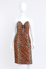 Vintage Patrick Kelly Strapless Leopard Bustier Dress front on mannequin @recess la