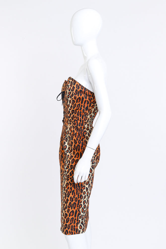 Vintage Patrick Kelly Strapless Leopard Bustier Dress side on mannequin @recess la
