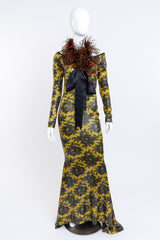 Vintage Patrick Kelly Floral Sequin Gown & Feather Boa Set front on mannequin @recess la