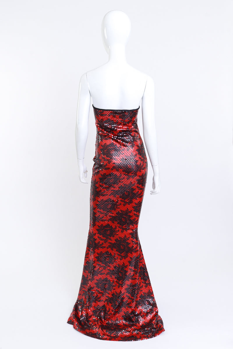 Vintage Patrick Kelly Strapless Floral Sequin Gown & Feather Jacket Set dress only back on mannequin @recess la