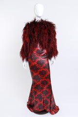 Vintage Patrick Kelly Strapless Floral Sequin Gown & Feather Jacket Set front on mannequin @recess la