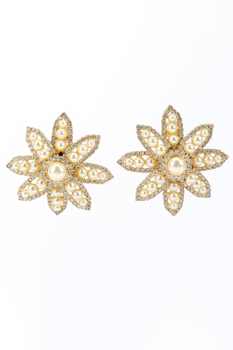 Vintage Marie Ferrá Pearl & Rhinestone Flower Earrings @RECESS LA