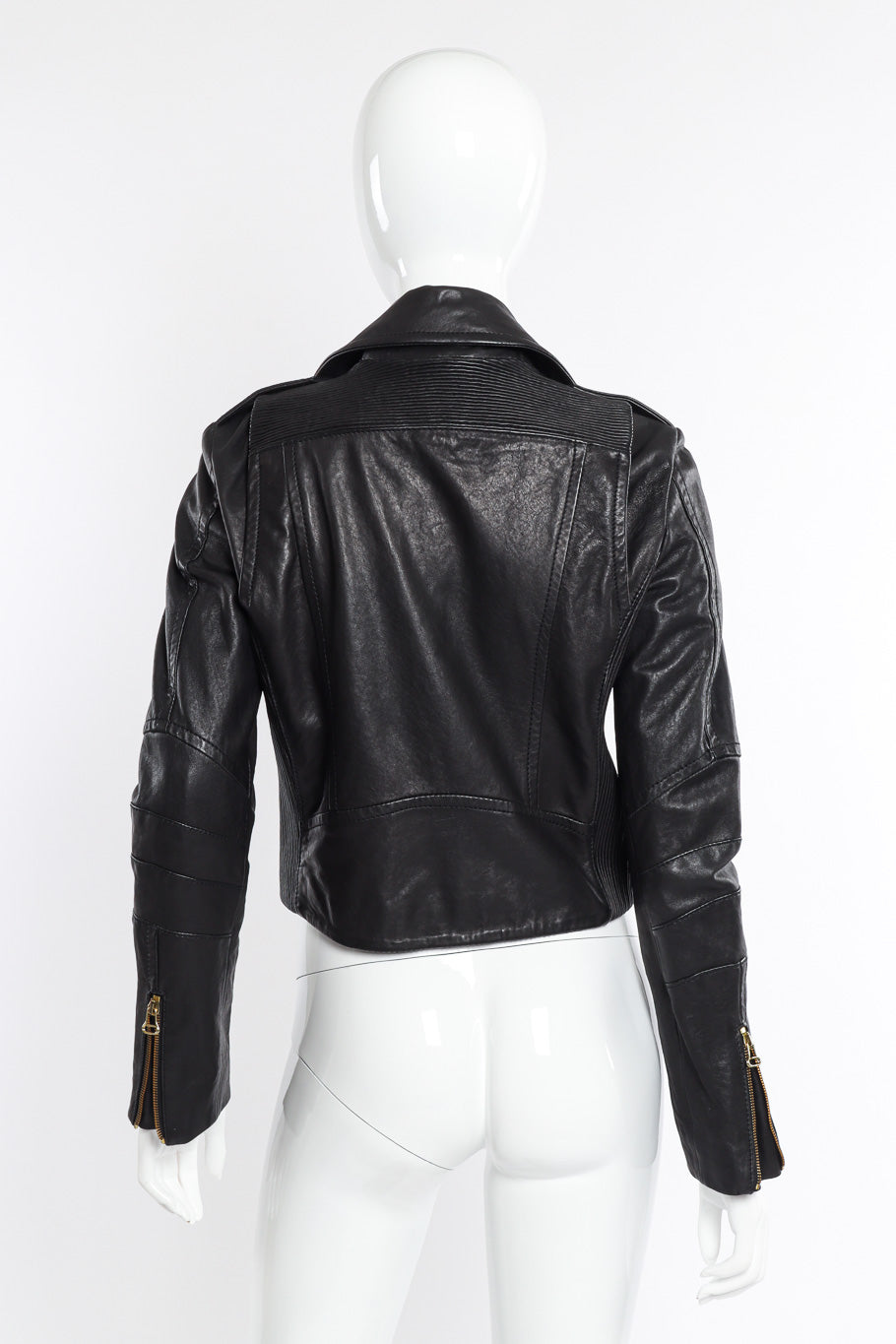 Pierre Balmain Ribbed Leather Moto Jacket back view on mannequin @Recessla