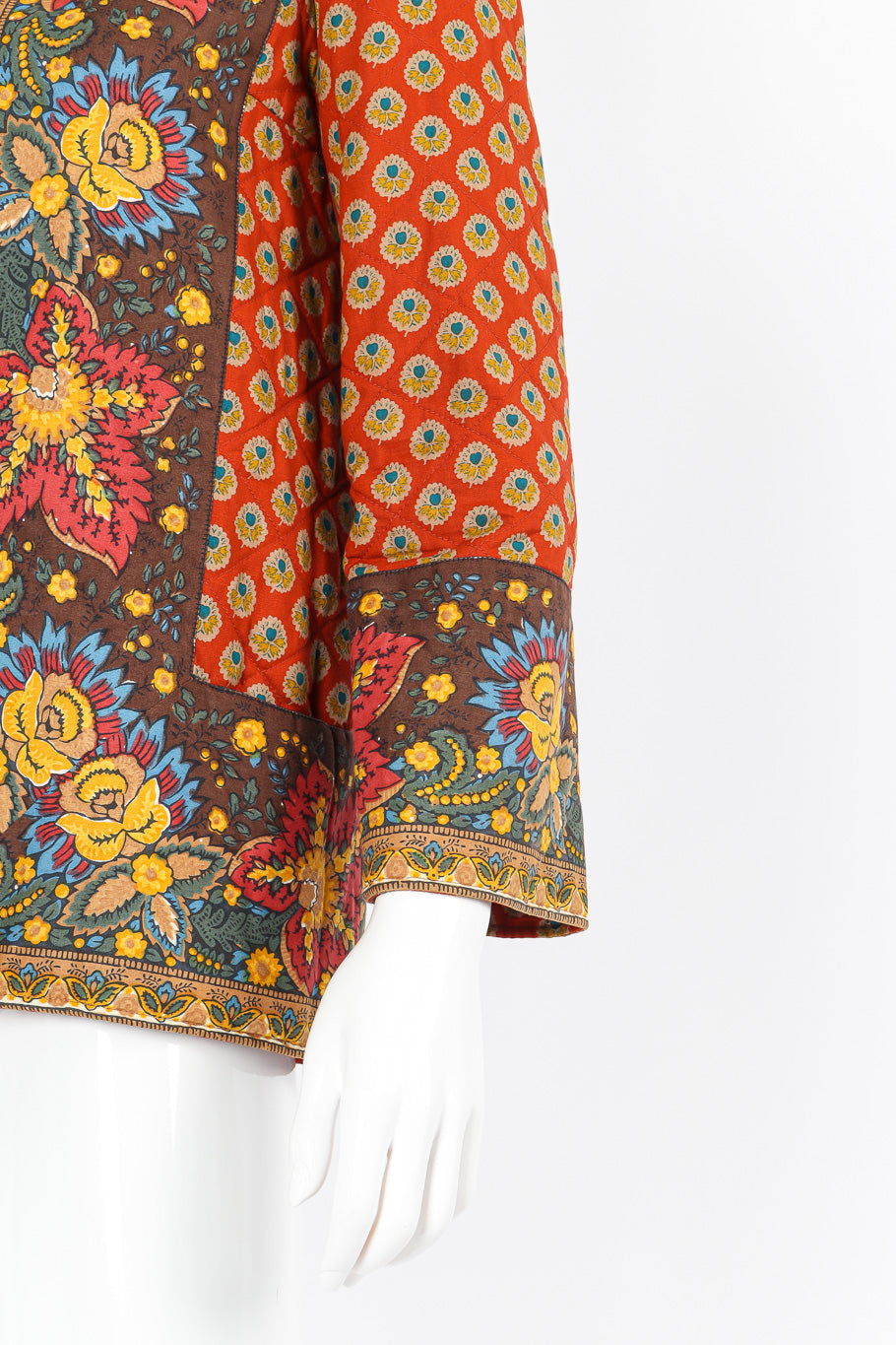 Batik print quilted jacket by La Provence on mannequin sleeve @recessla