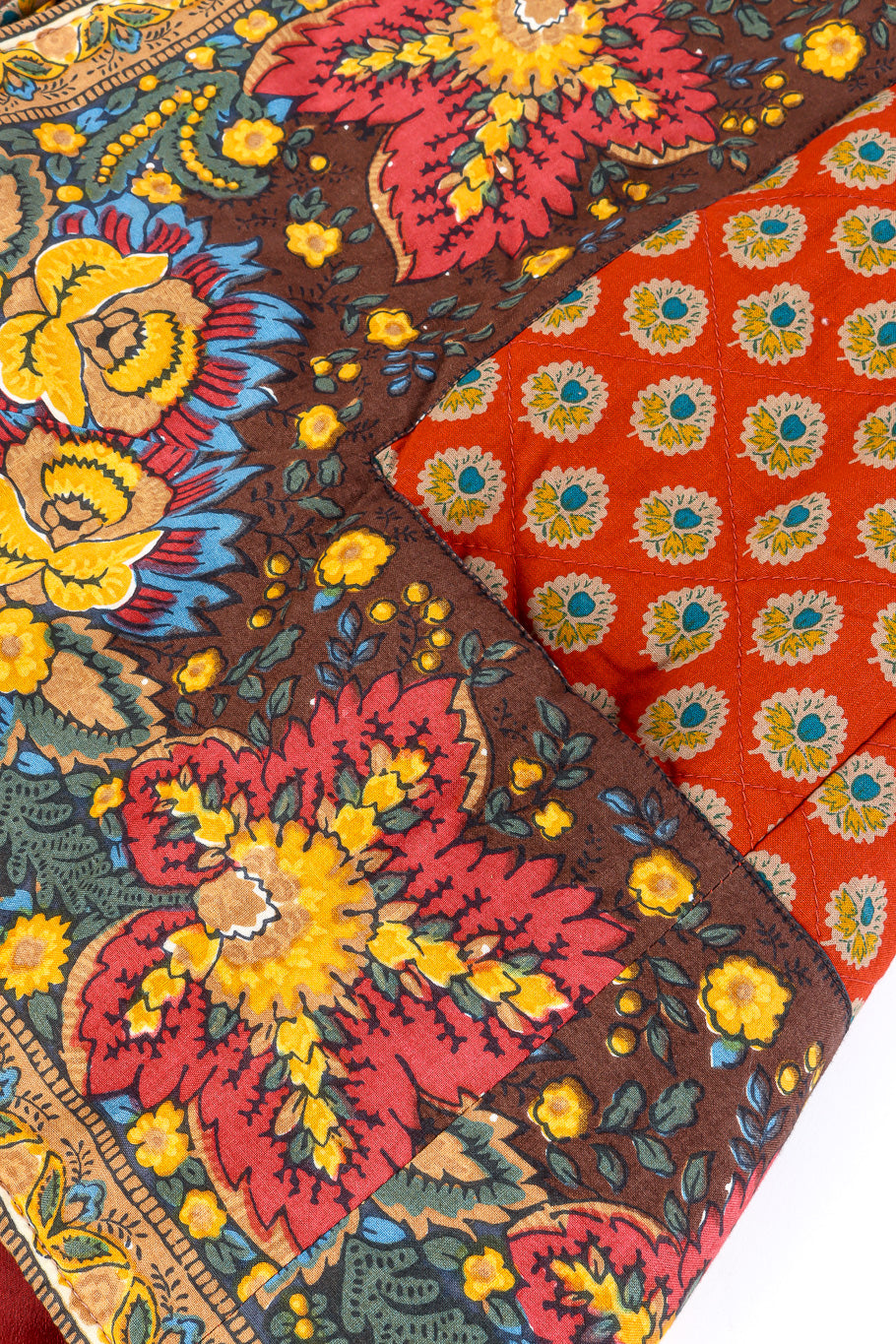 Batik print quilted jacket by La Provence flat lay seam close @recessla