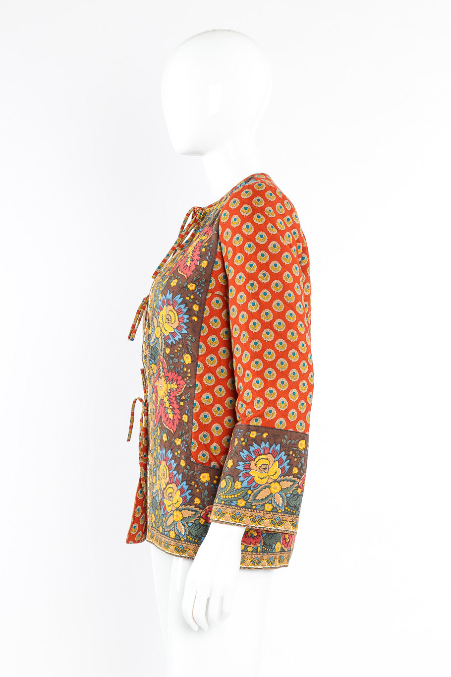 Batik print quilted jacket by La Provence on mannequin side @recessla