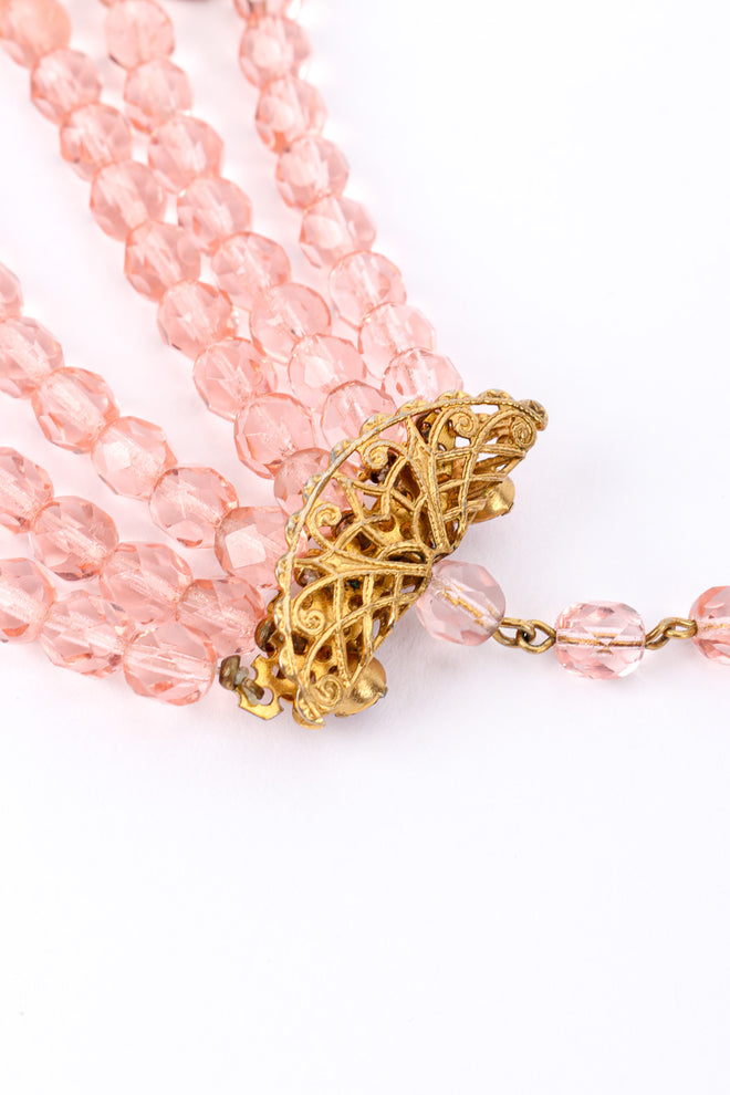 Vintage Miriam Haskell Beaded Bib Collar Necklace end charm back closeup @recessla