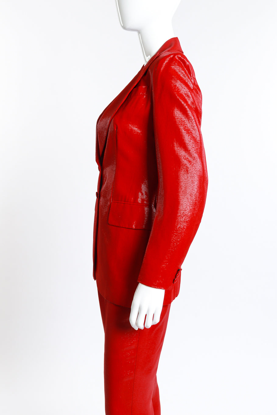 Vintage Plein Sud metallic tailored blazer and trouser suit left view on mannequin @Recess LA