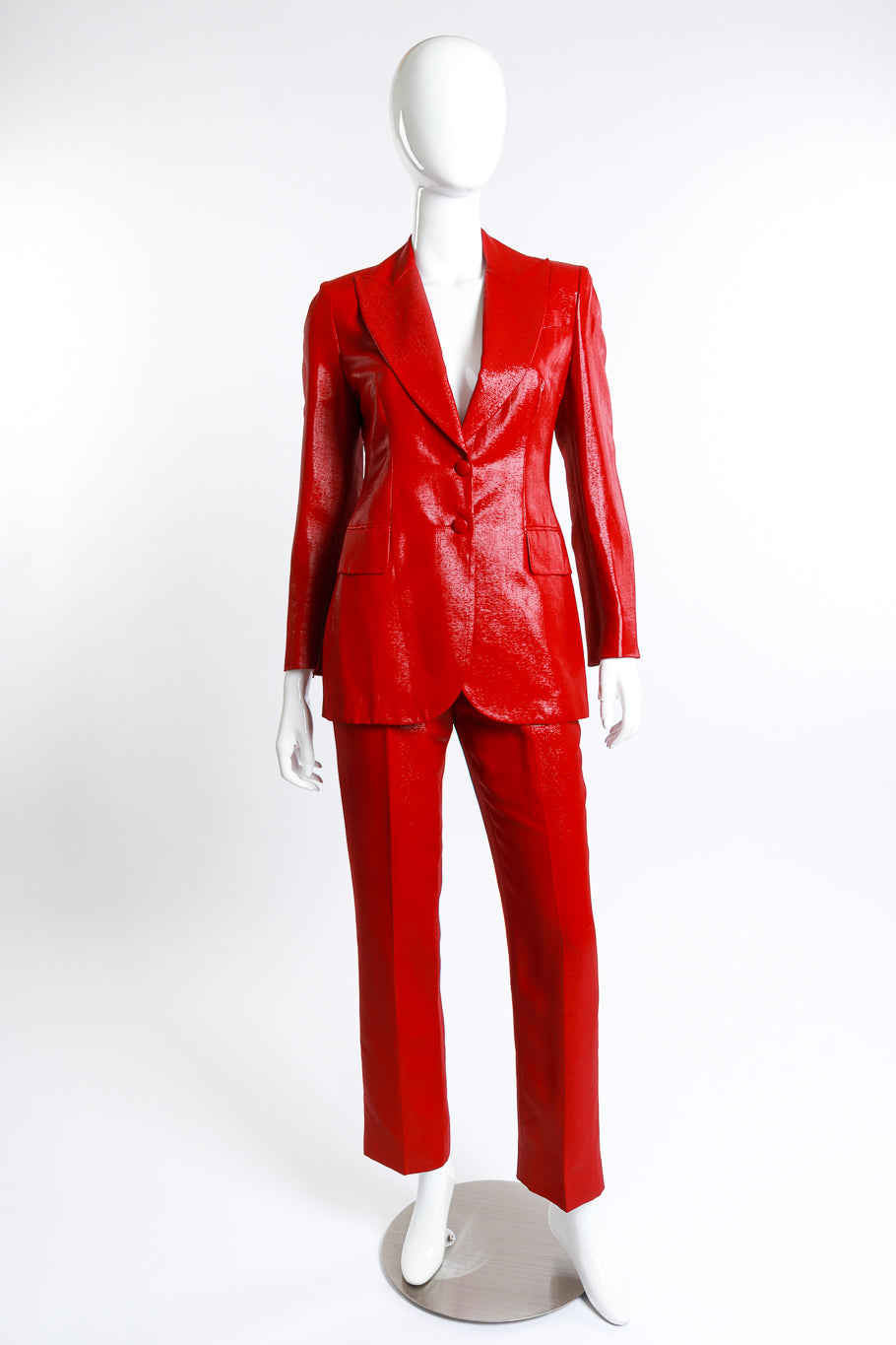 Vintage Plein Sud metallic tailored blazer and trouser suit front view on mannequin @Recess LA