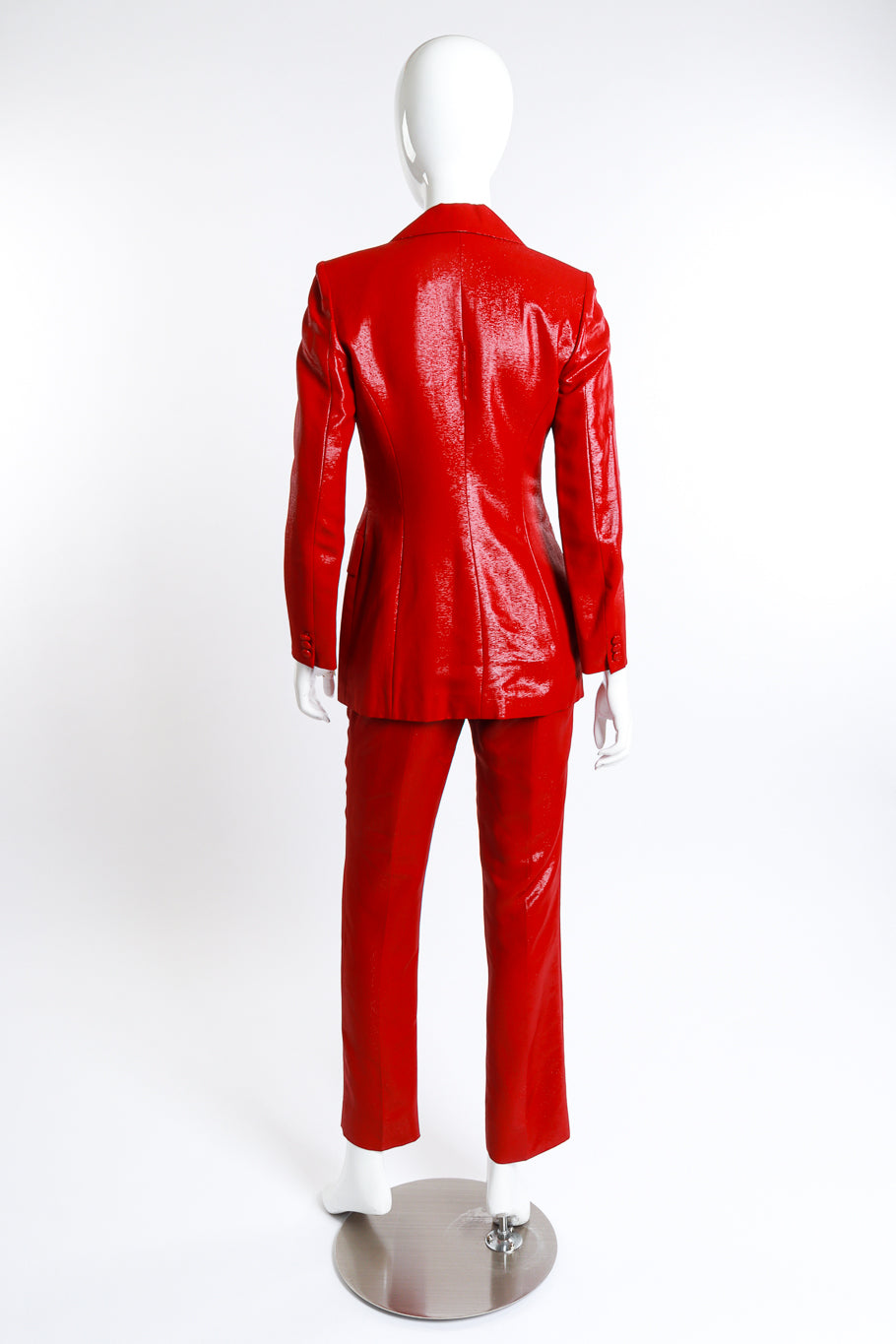 Vintage Plein Sud metallic tailored blazer and trouser suit back view on mannequin @Recess LA