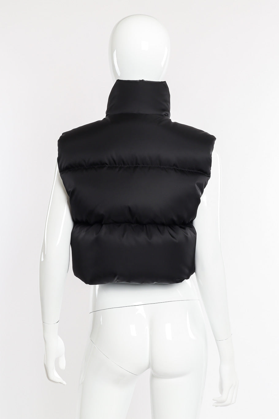 Prada Re-nylon Cropped Puffer Vest back view on mannequin @Recessla