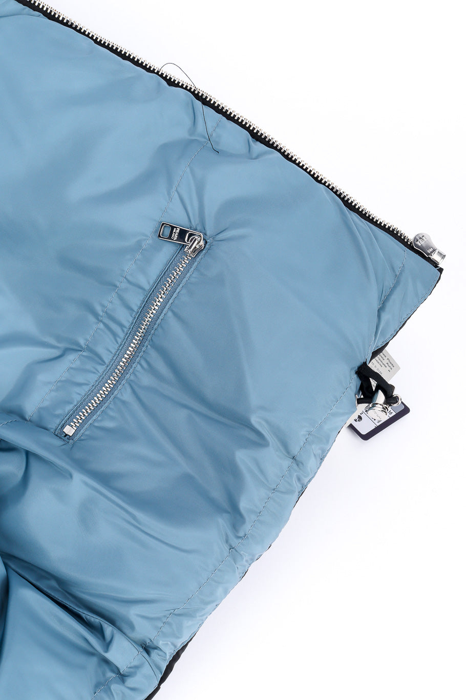 Prada Re-nylon Cropped Puffer Vest view of inner pocket closeup @Recessla