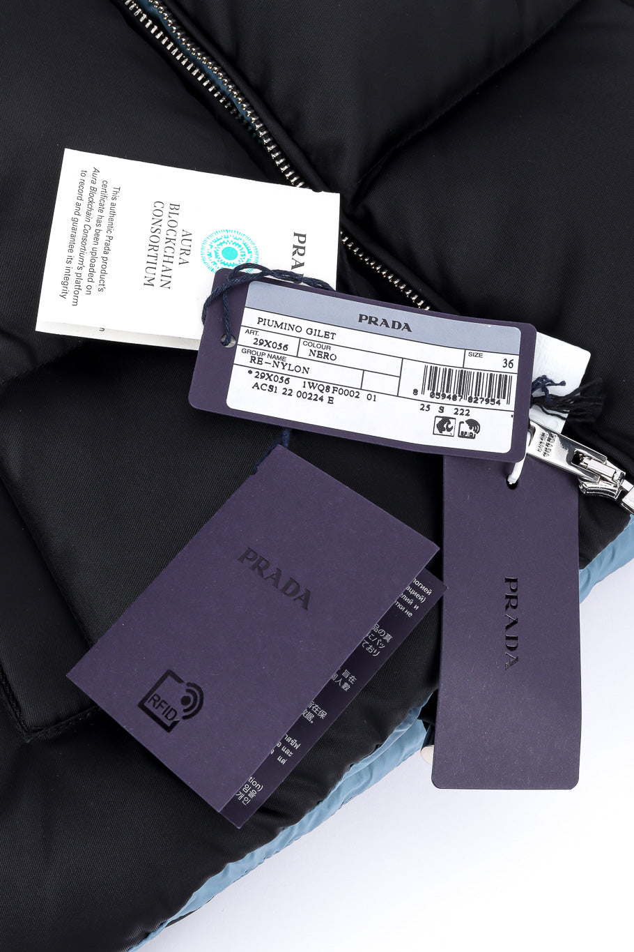Prada Re-nylon Cropped Puffer Vest original tags closeup @Recessla