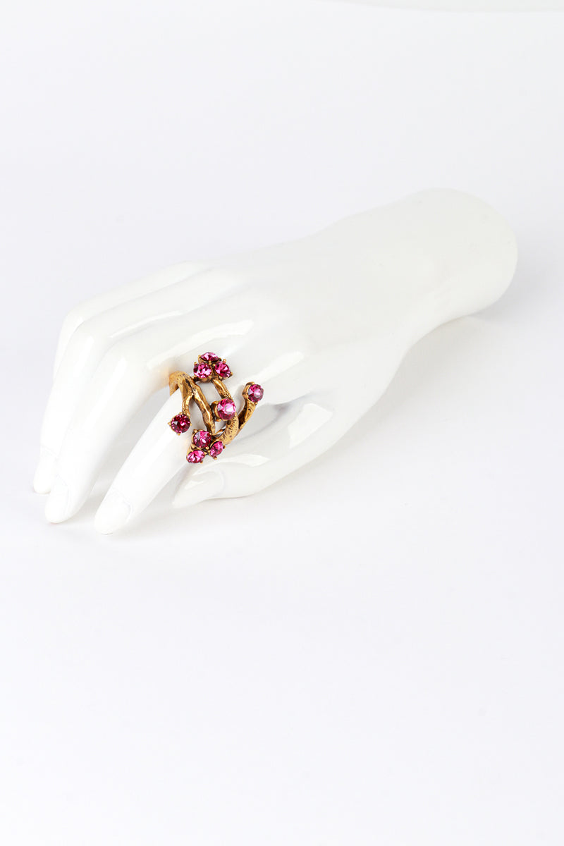 Vintage Oscar de la Renta Fuchsia Crystal Branch Wrap Ring on mannequin hand @recess la