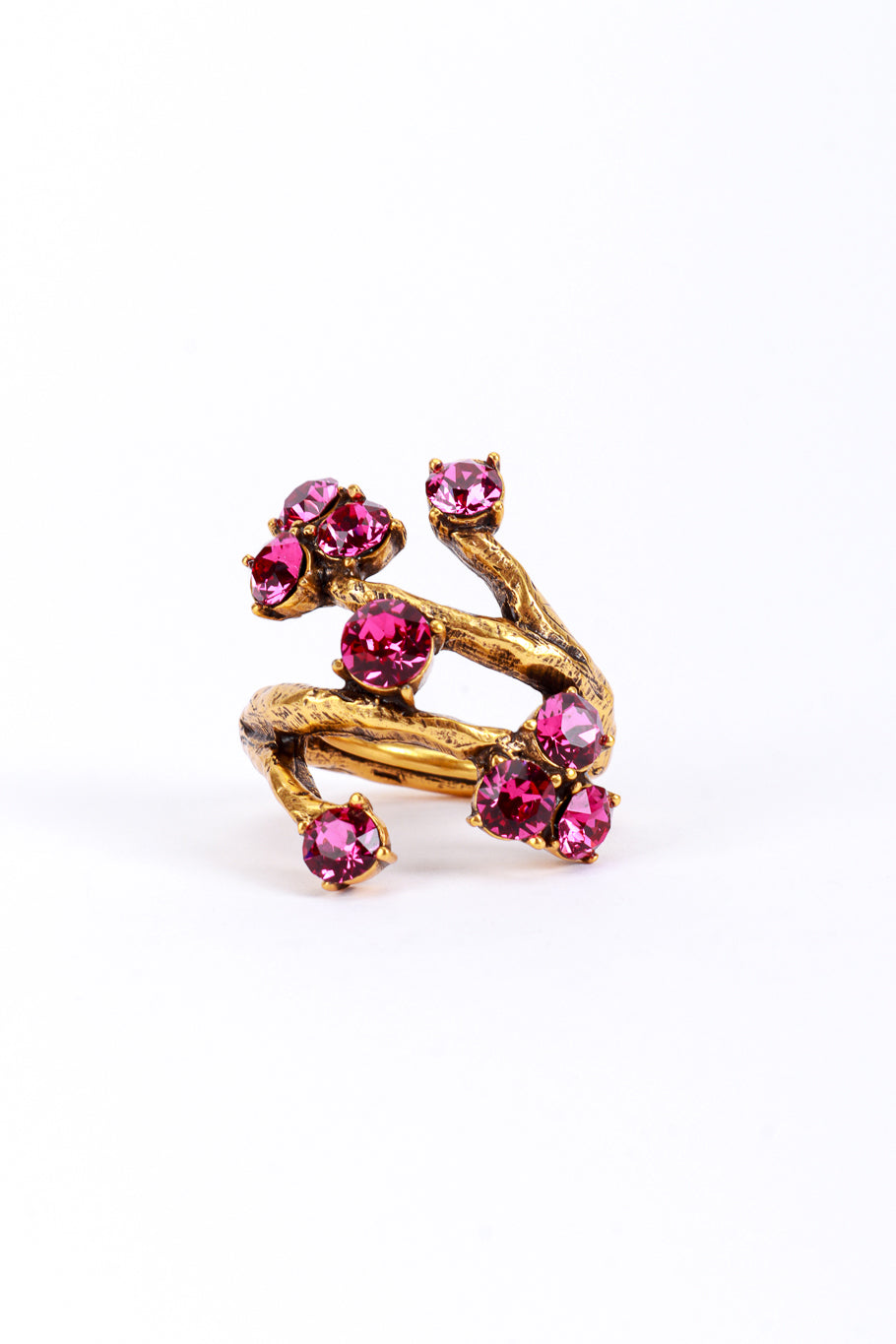 Vintage Oscar de la Renta Fuchsia Crystal Branch Wrap Ring front @recess la