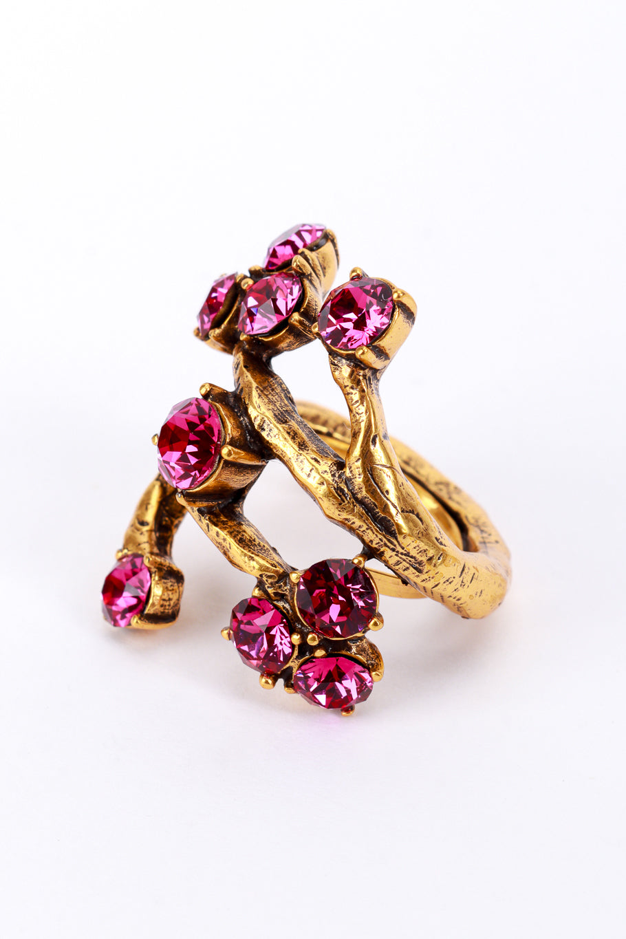 Vintage Oscar de la Renta Fuchsia Crystal Branch Wrap Ring detail @recess la