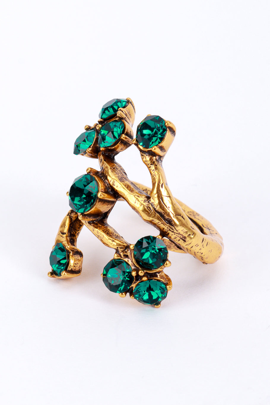 Vintage Oscar de la Renta Emerald Crystal Branch Wrap Ring detail @recess la