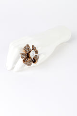 Vintage Oscar de la Renta Two-Tone Crystal Pinwheel Bow Ring on mannequin @recess la