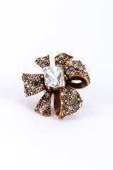 Vintage Oscar de la Renta Two-Tone Crystal Pinwheel Bow Ring front @recess la