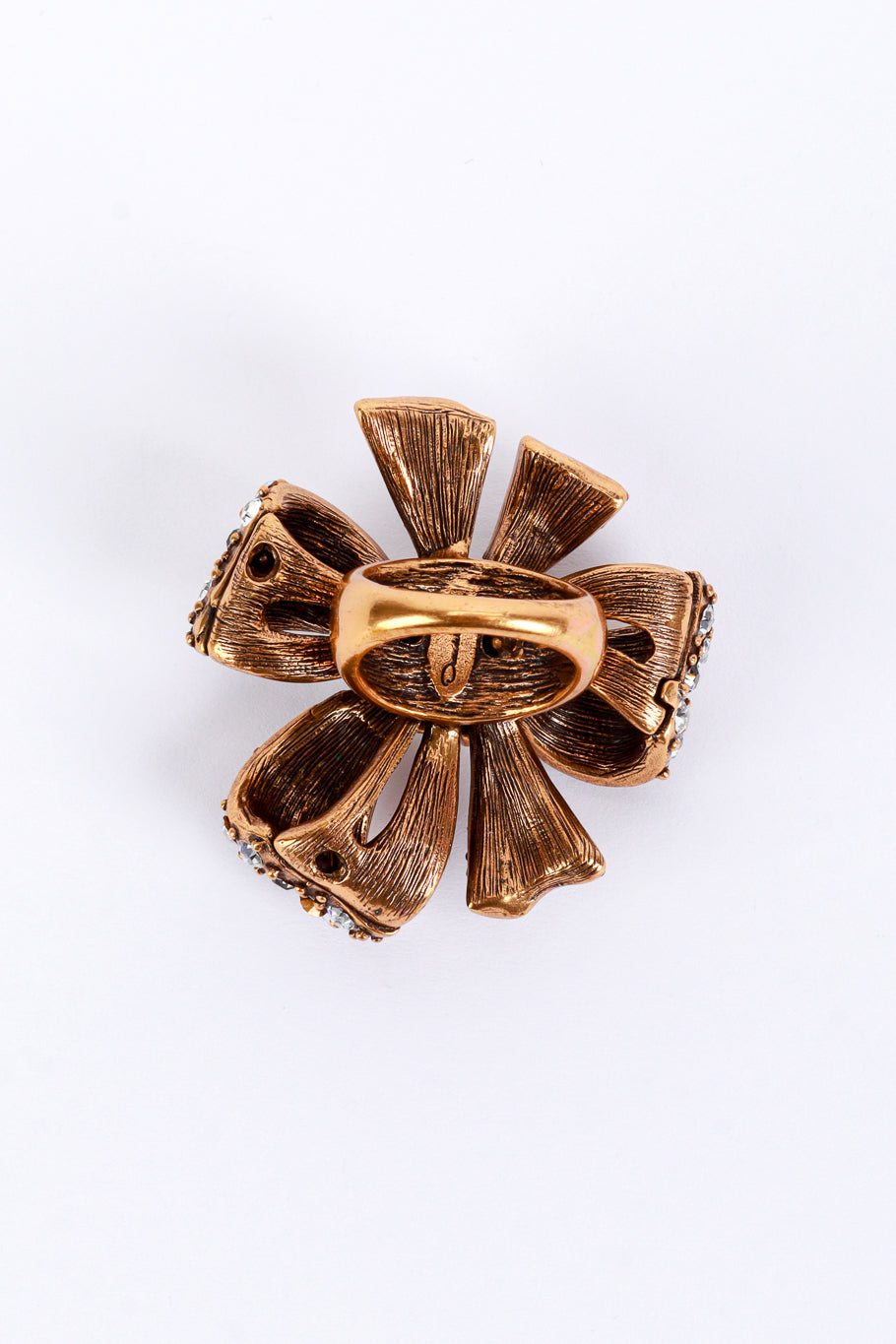 Vintage Oscar de la Renta Two-Tone Crystal Pinwheel Bow Ring back @recess la