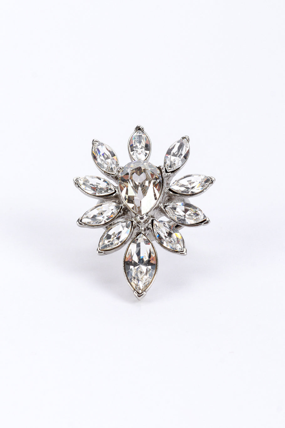 Vintage Oscar de la Renta Marquise Crystal Cocktail Ring front @recess la