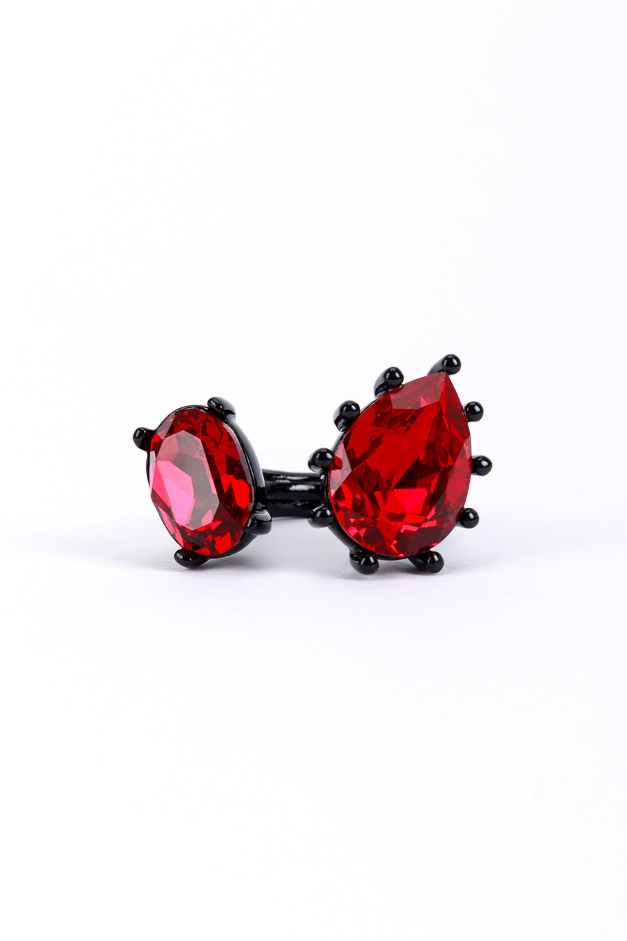 Vintage Oscar de la Renta Enamel Ruby Crystal Open Ring front @recess la