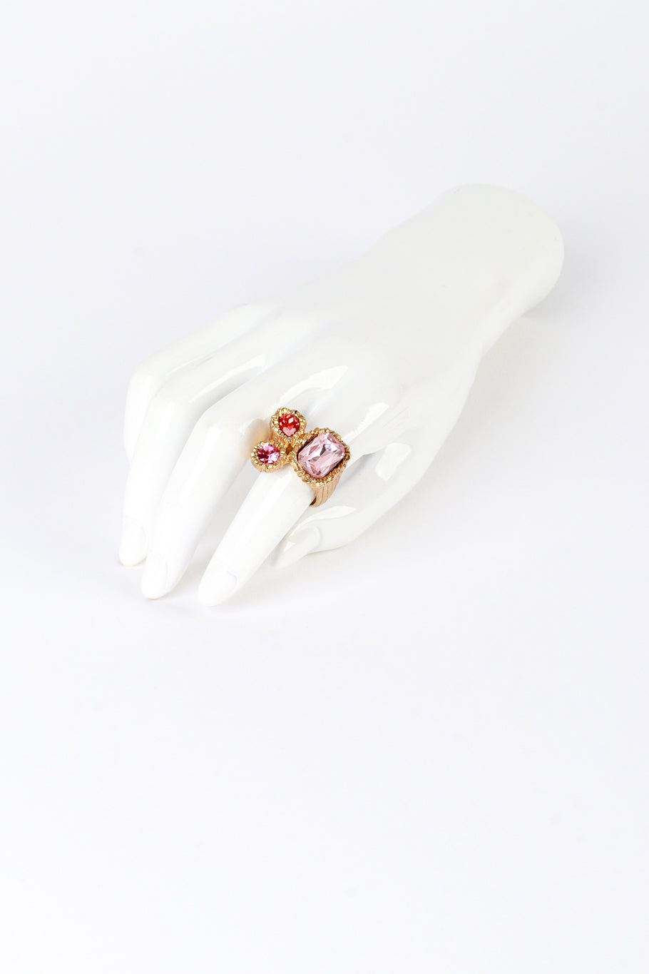 Vintage Oscar de la Renta Pinks Mixed Cut Crystal Ring on mannequin hand @recess la