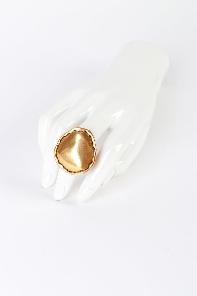 Vintage Oscar de la Renta Golden Ripple Disc Ring on mannequin hand @recess la