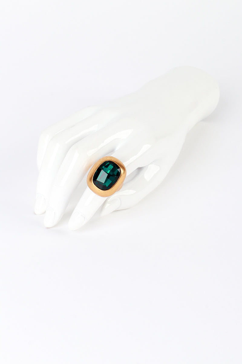 Vintage Oscar de la Renta Emerald Crystal Statement Ring on mannequin hand @recess la