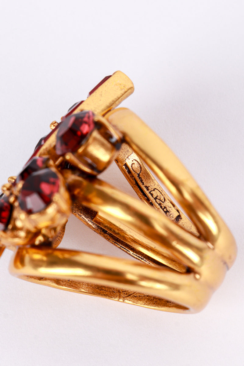 Vintage Oscar de la Renta Garnet & Ruby Crystal Split Shank Ring signature @recess la