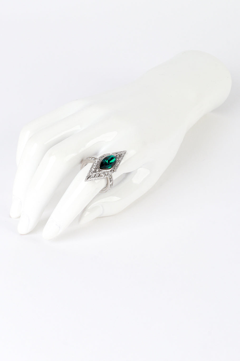 Vintage Oscar de la Renta Art Deco Navette Crystal Cocktail Ring on mannequin hand @recess la