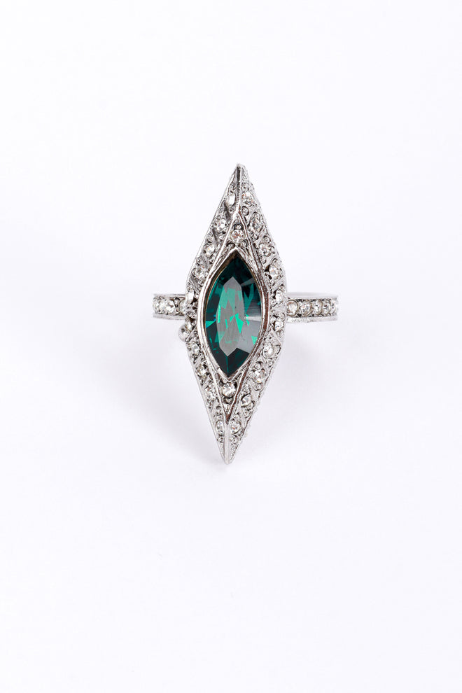 Vintage Oscar de la Renta Art Deco Navette Crystal Cocktail Ring front @recess la